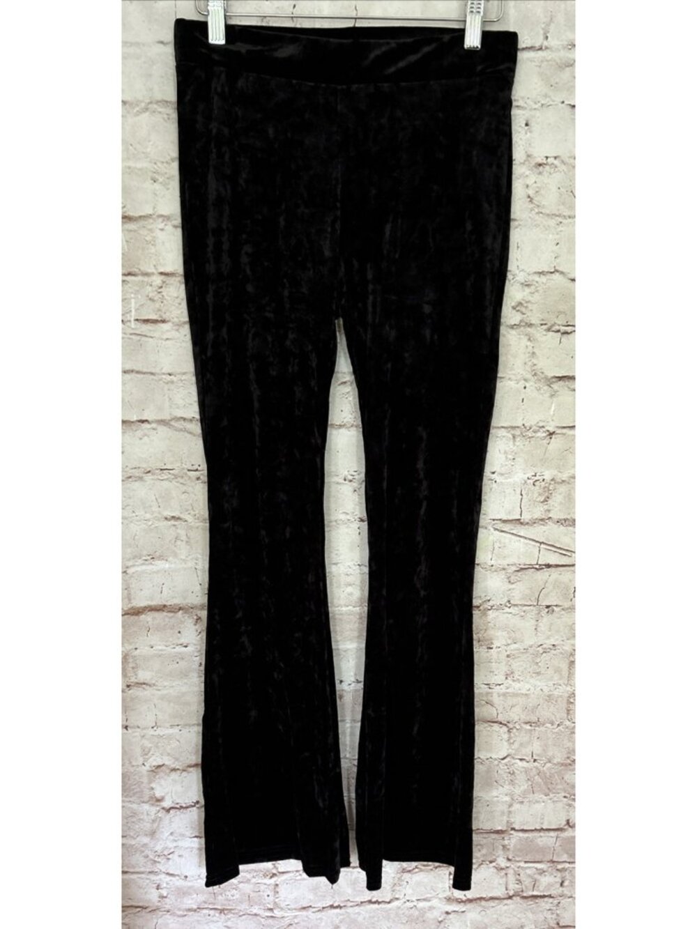 Yelete Womens Black Crushed Velvet Flare Pants Bell Bottoms Size Medium NEW